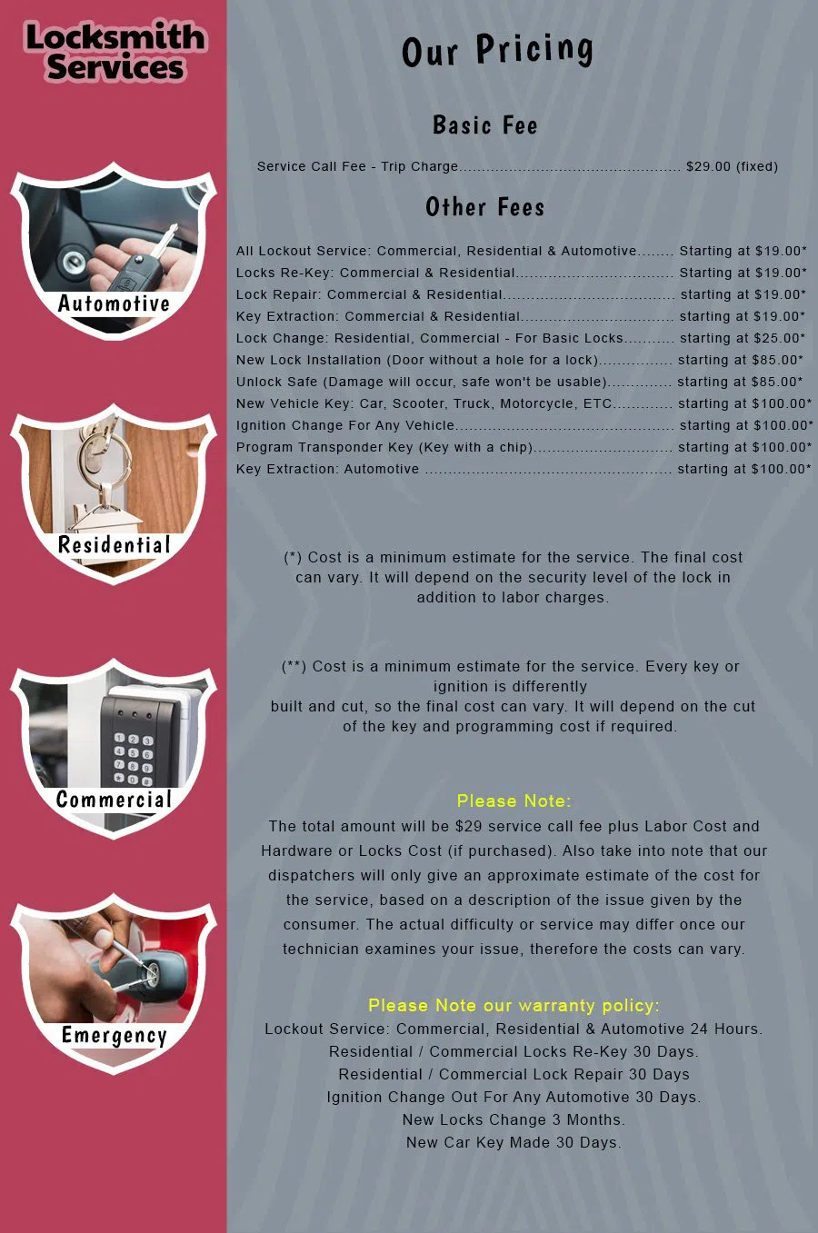 San Francisco Affordable Locksmith San Francisco, CA 415-366-5836 - Pricelist-14